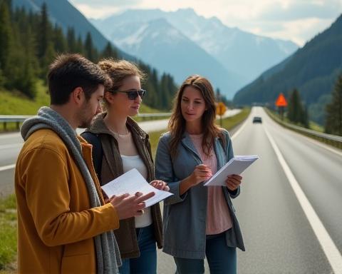 Alpine Journeys Team bei einer Recherche an der Autobahn